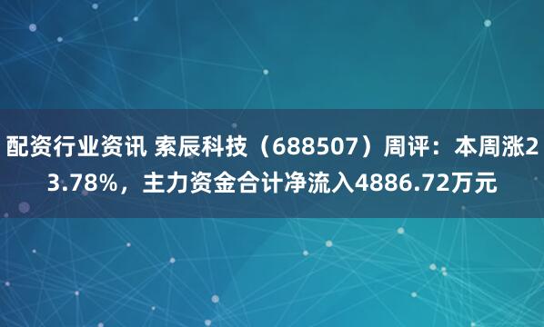 配资行业资讯 索辰科技（688507）周评：本周涨23.78%，主力资金合计净流入4886.72万元